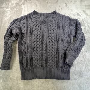 Mens Cable Knit Sweater Gray SZ L Ribbed Waffle